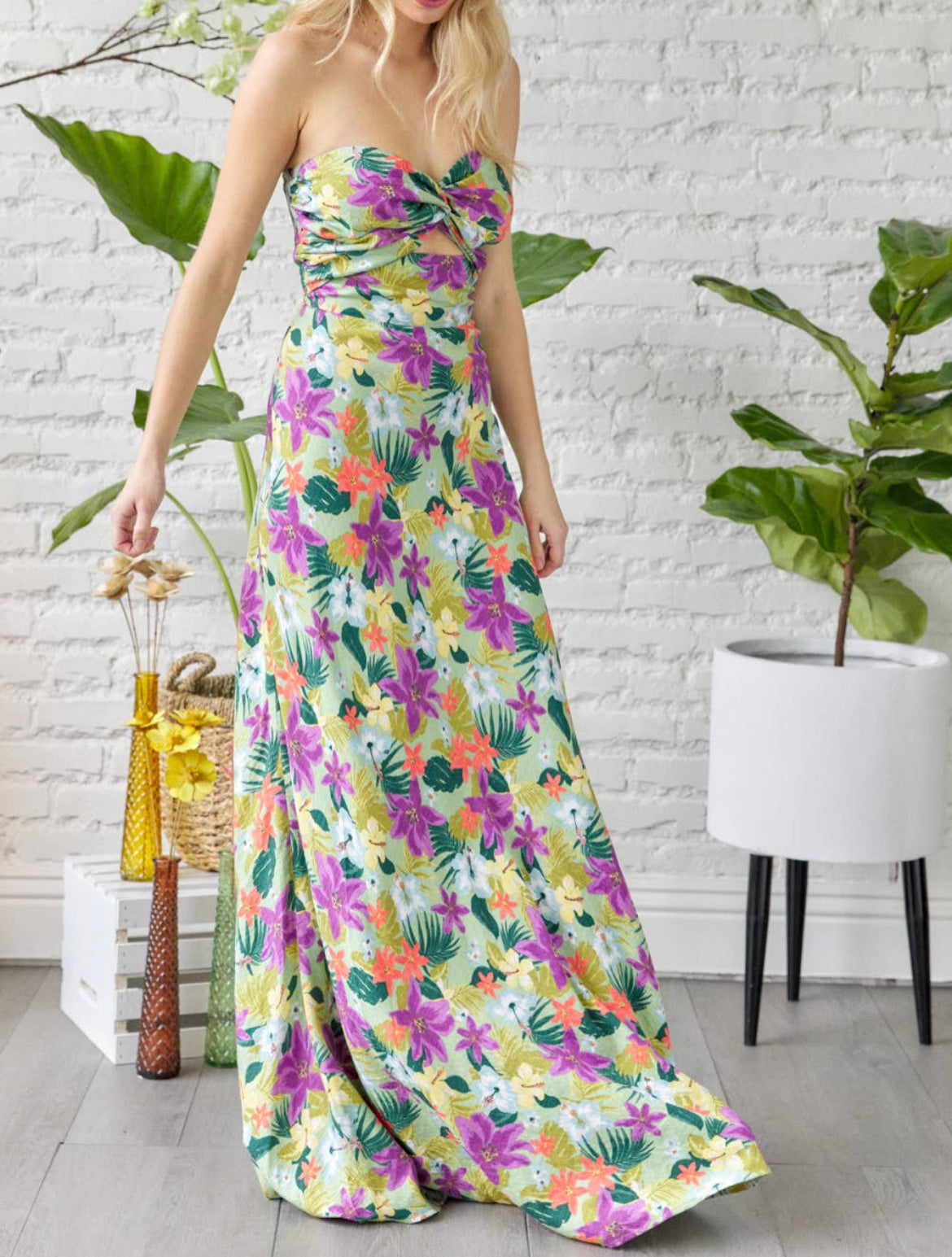 Twisted Bust Tube Maxi Dress