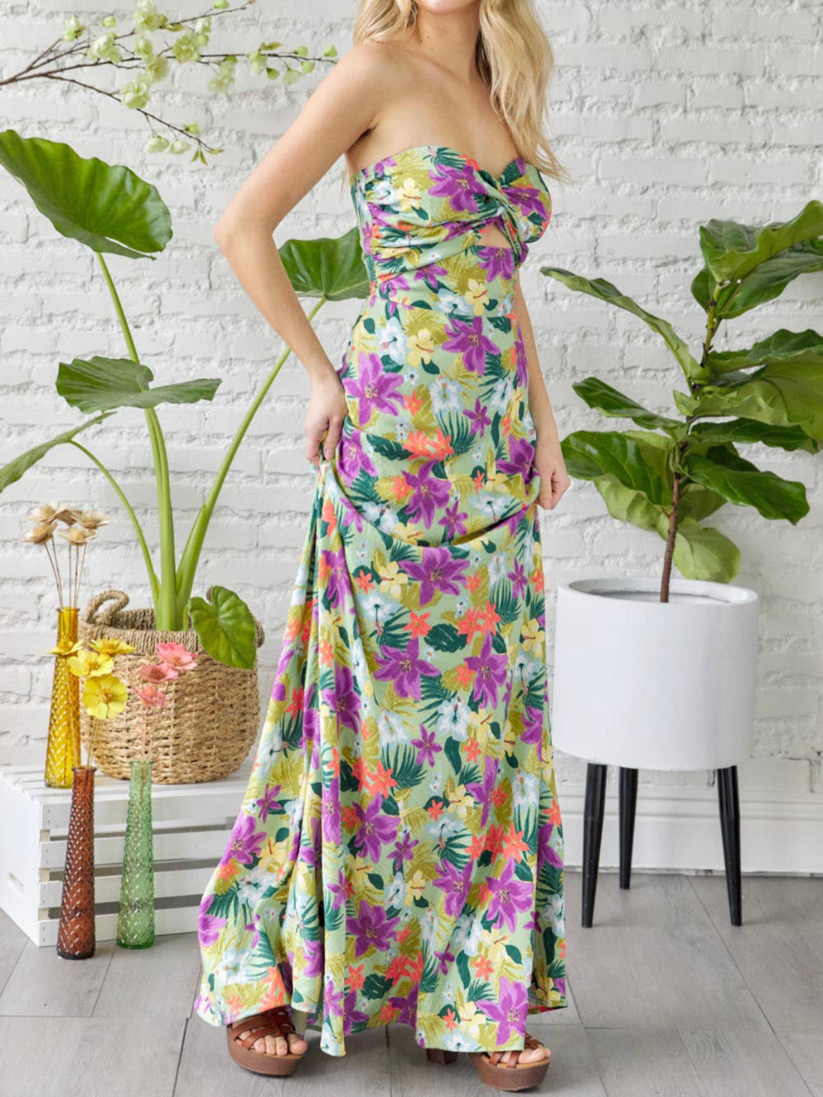 Twisted Bust Tube Maxi Dress